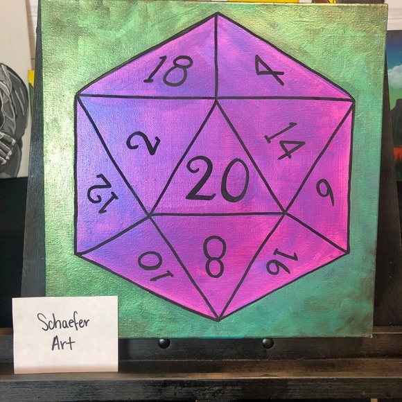 Color Shifting Dungeon and Dragon Dice 20 - Gamer Wall Decor - Fun Art - Picture 1 of 3